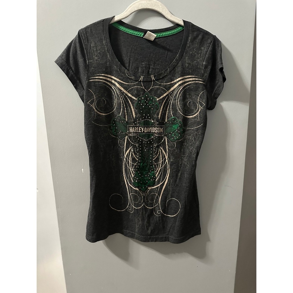Harley Davidson top with brass studs outlining  Celtic‎ cross size small